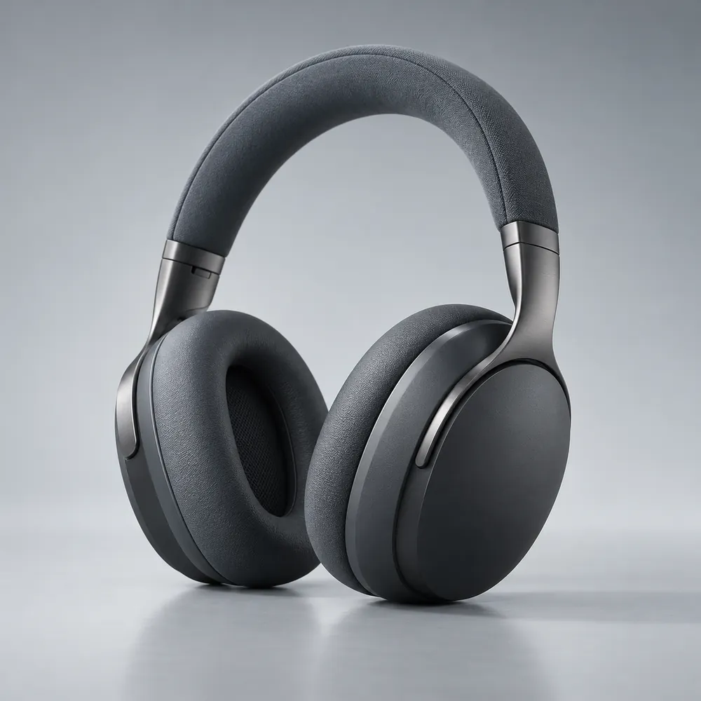 AI-generated concept: studio product shot of over-ear headphones